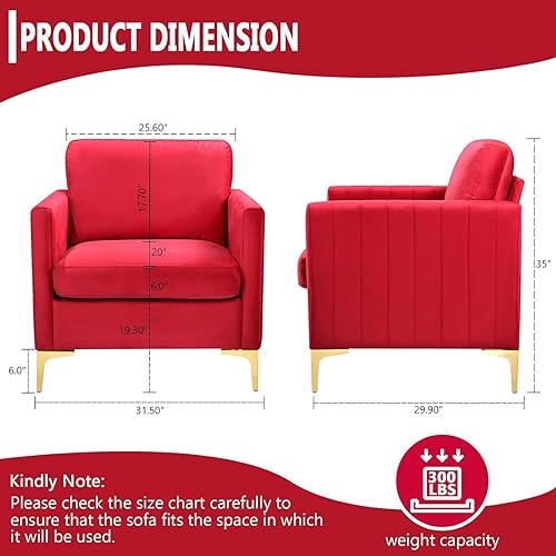 Miniatura 2 de Juego de 2 sillas decorativas de terciopelo modernas con patas de metal dorado tapizadas, sillón de lectura, sofá pequeño para sala de estar,