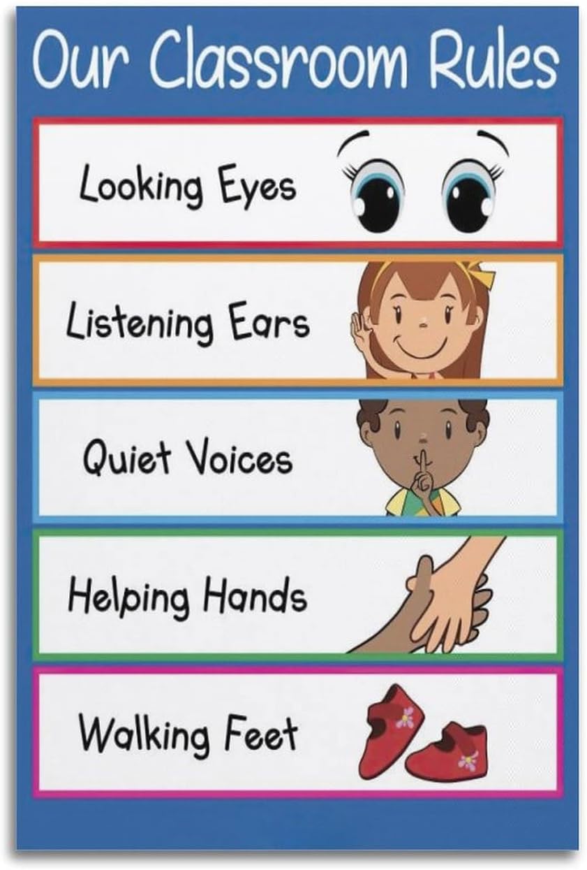 ZHAOYZZY Preschool Classroom Rules Poster Classroom Posters Painting Canvas Wall Posters Art Picture Print Modern Family Decor Posters 12x18inch(30x45cm)