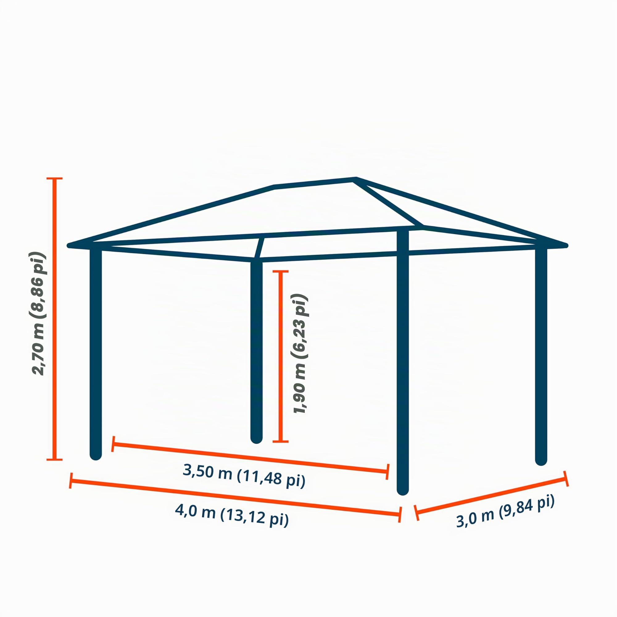 TOOLPORT Tonnelle de Jardin 3x4 m Structure en Aluminium Toit Polycarbonate épaisseur env. 8 mm pavillon de Jardin Transparent