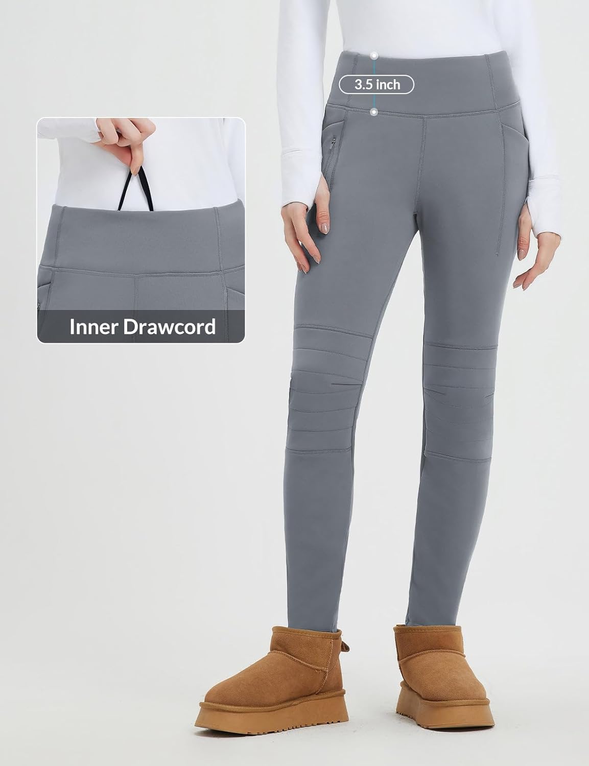 baleaf Thick Leggings for Women Water Resistant Snow Pants Fleece Lined Leggings Winter Ski Hiking Pants with Zip Pockets - Image 6