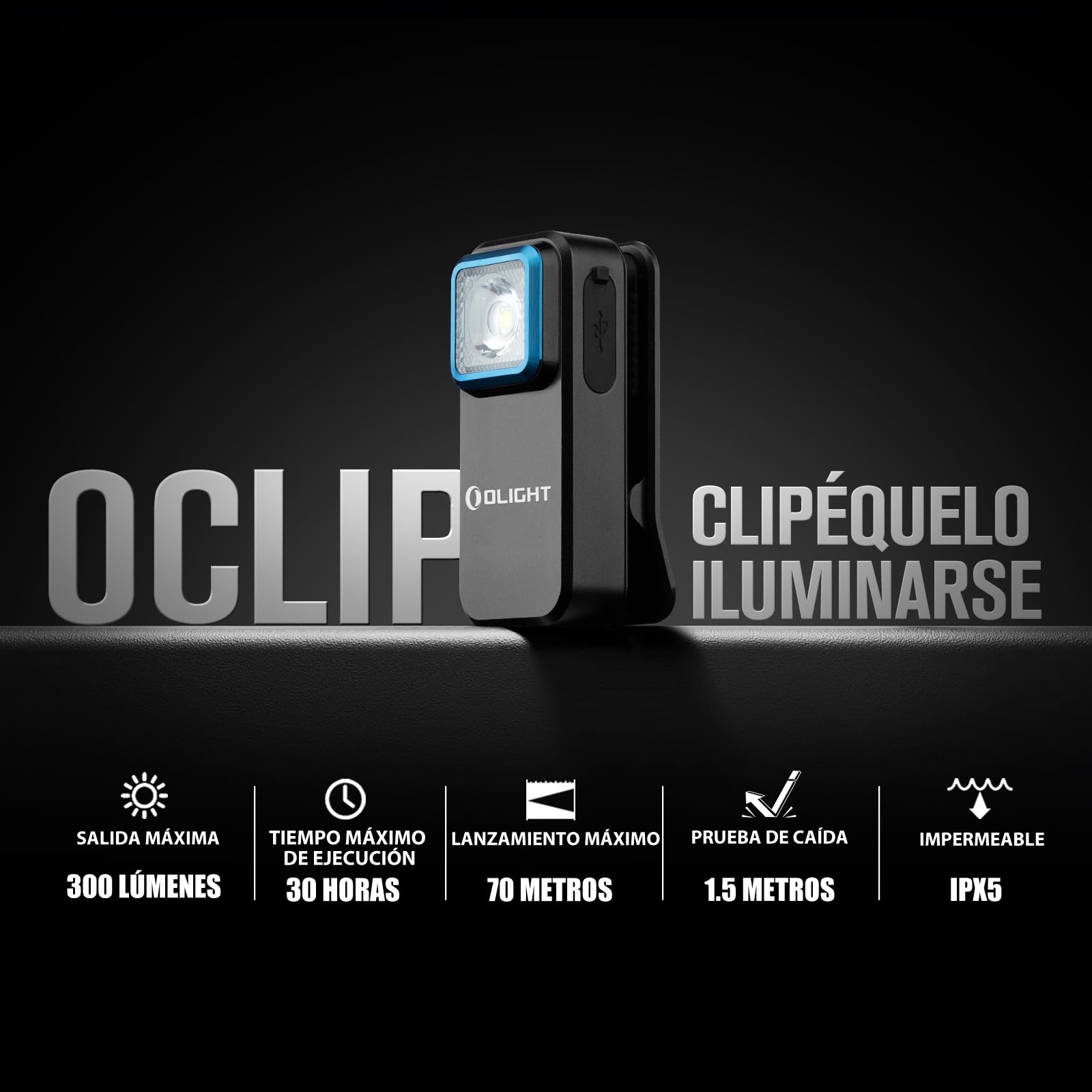 OLIGHT Oclip Linterna EDC Recargable de Clip de Bolsillo 300LM Compacta Conveniente Carga USB C Magnética Portátil para Trabajo Nocturno Herramienta Negro
