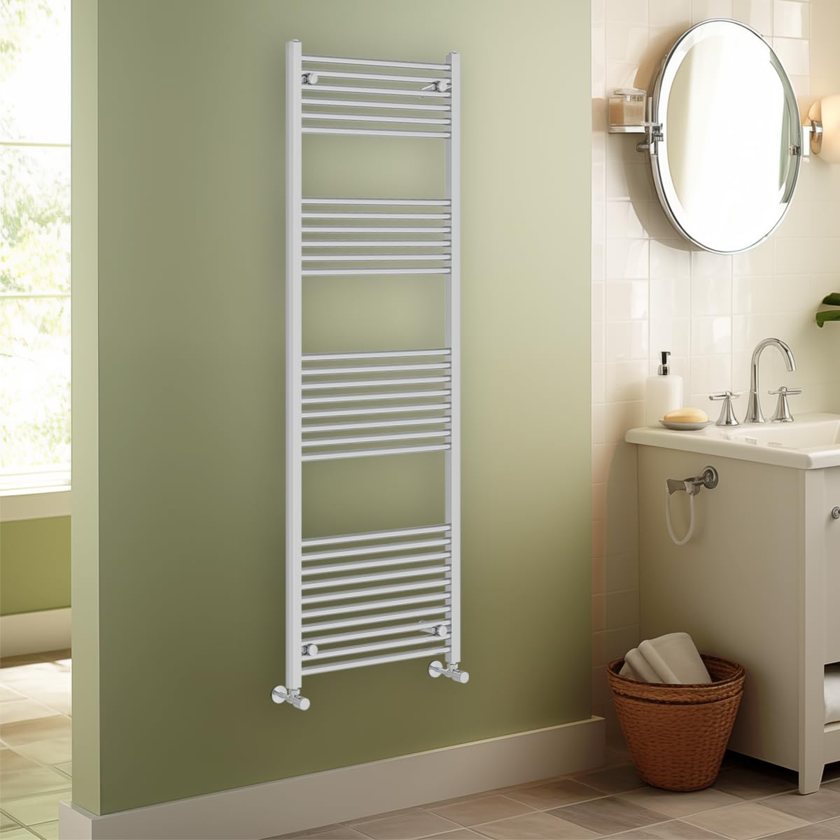 Warmehaus Chrome Contemporary Straight Heated Bathroom Towel Rail Radiator Rad - 1800X600mm