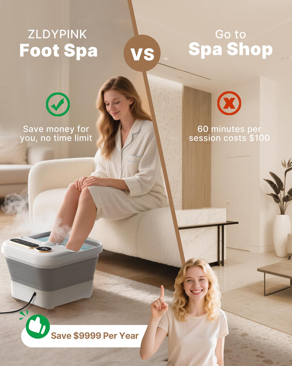 Zwijane rolki do spa dla stóp, masażer, z ciepłem, wanna stóp z 24 automatycznymi piłkami do masażu Shiatsu, bąbelkami i kontrolą temperatury, wanna spa do pedicure, odprężająca (biała)