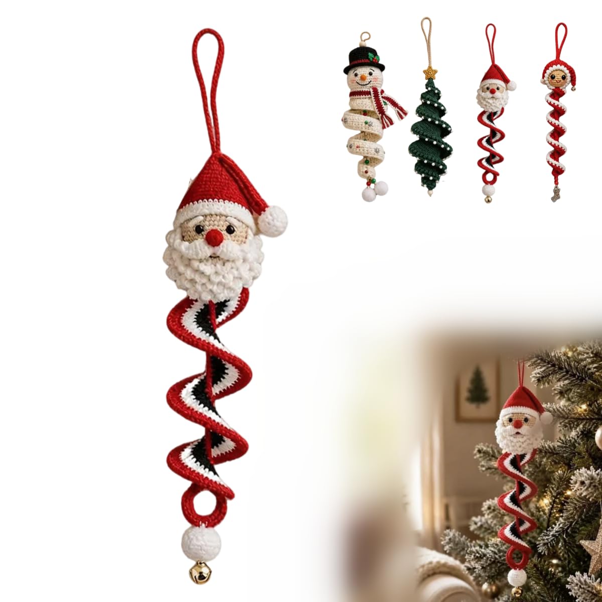 Crochet Snowman Spiral Ornament DIY Kit, Christmas Craft for Adult Beginner