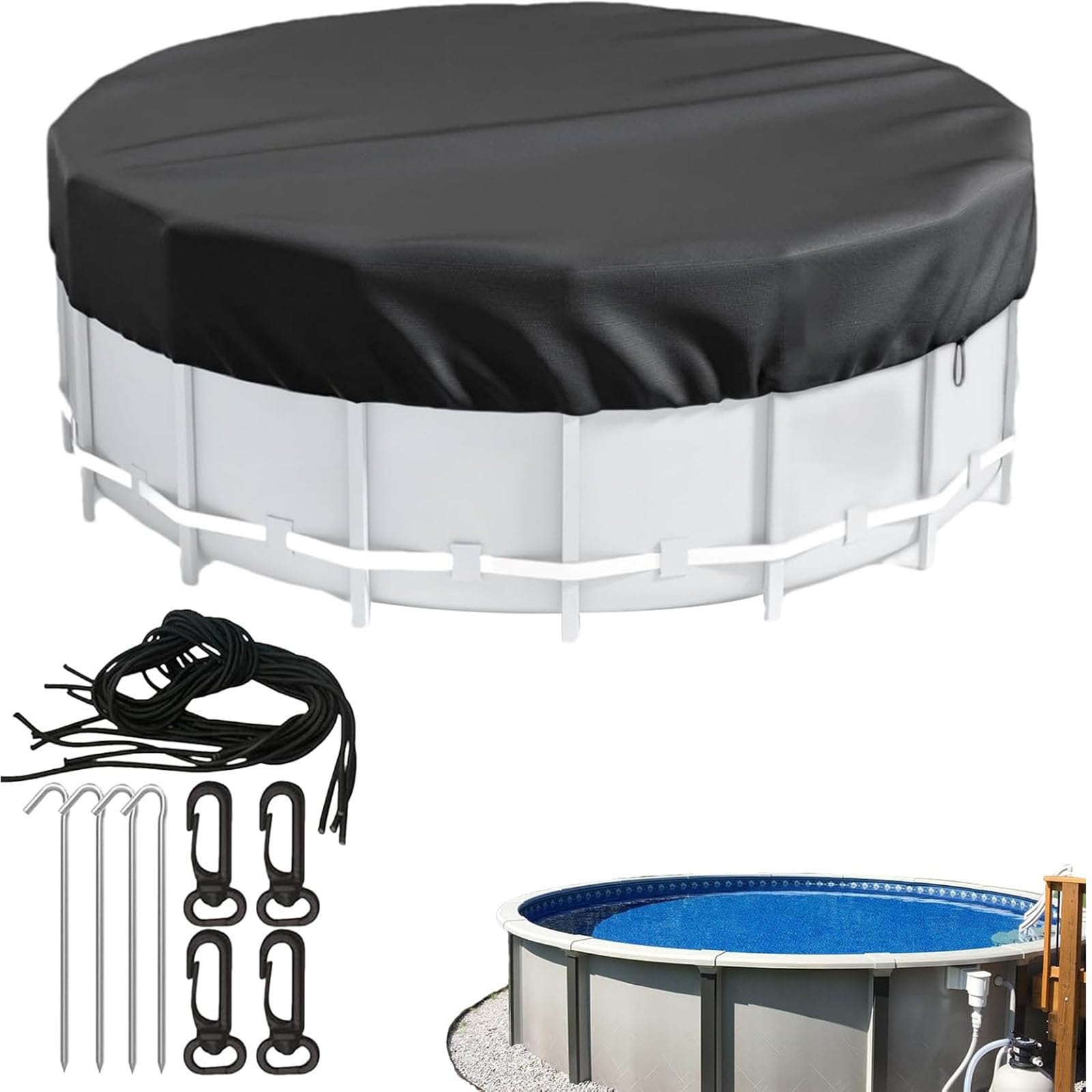Copertura Piscina Rotond,Resistente Intemperie Antipolvere Invernale Estivo | Telone Coperture Piscina Telone Di Protezione Uv Copertina Piscina Protettiva Piscina Per Cani Impermeabile,551x20cm/18ft