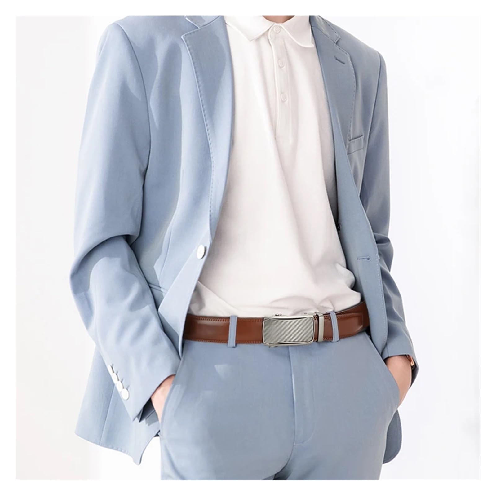 Cinturones Hombre Cinturón de trinquete cuero genuino for hombre, hebilla automática ajustable, estilo informal negocios