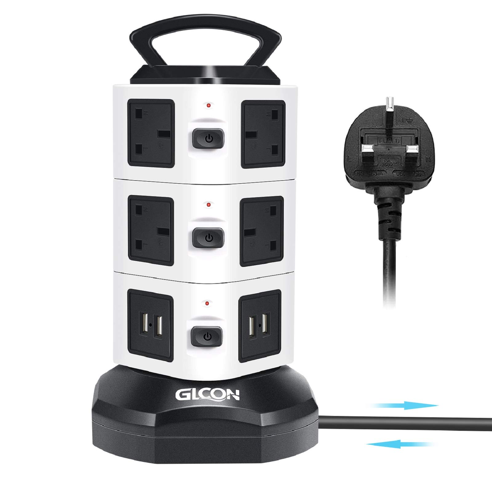 Buy GLCON Tower Power Strip with USB (4 pcs 5V 3.1A) Extension Lead