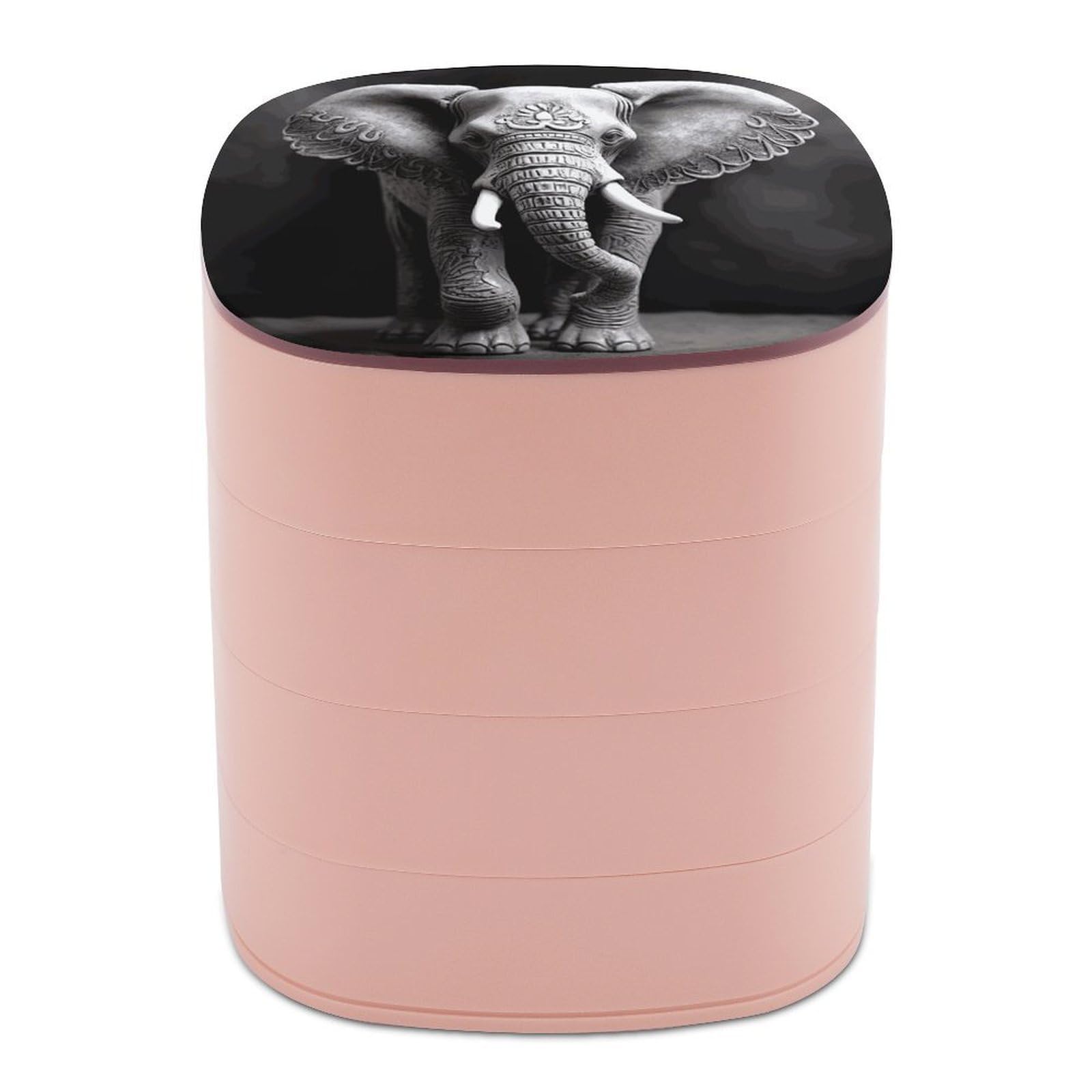 JTREHY Gray Elephant Jewelry Box 4-Layer Covered Rotating Jewelry Storage Box Large Capacity Storage Boxes Portable Jewelry Case for Bracelets Earrings Necklace