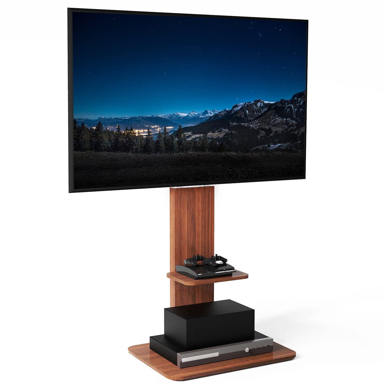 UNHO Supporto TV da Pavimento: Porta TV da Terra per Schermo 32-65 Pollici LED LCD Piedistallo TV con Staffa, 2 Ripiani in legno, Max VESA 600x400 mm, Fino a 40 kg
