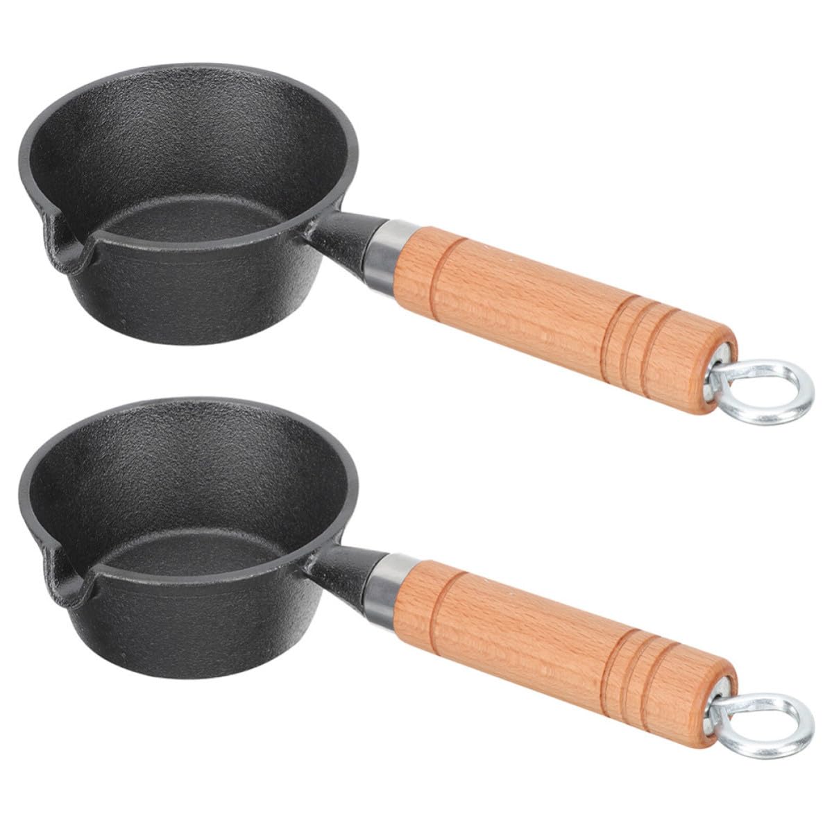 UKCOCO Gusseisen Topf mit Holzgriff 2 Stück 11cm Durchmesser 5cm Höhe für Indoor Küche und Restaurant Backen und Kochen Öltopf und Butterpfanne