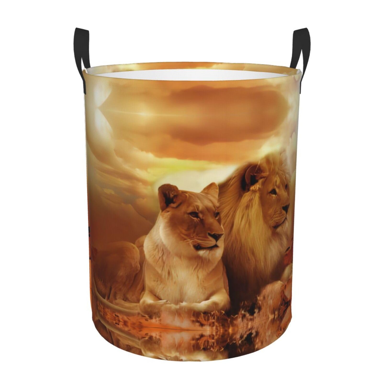 S Circular Hamper African Lion and Lioness Print for Dirty Clothes