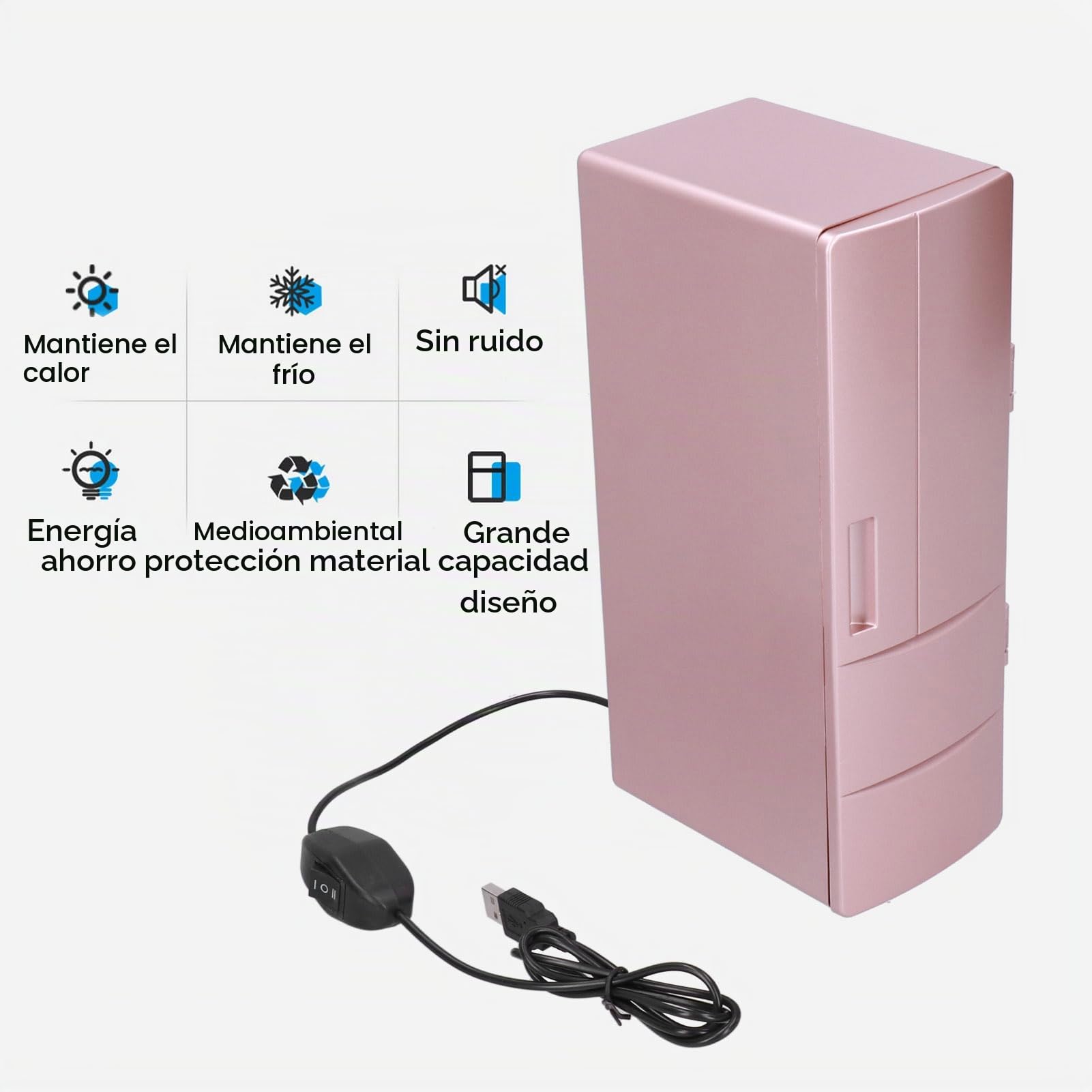 Fdit Mini Nevera, Pequeños Cosméticos USB Portátiles de Oro Rosa Refrigerados, Refrigerador y Calentador Compacto