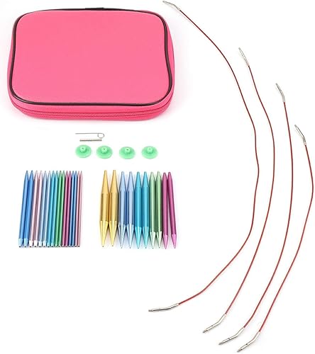 Miniatura 7 de Juego de agujas de tejer, 13 pares de agujas circulares intercambiables para tejer, agujas de ganchillo de aluminio con estuche de bolsa para tejer