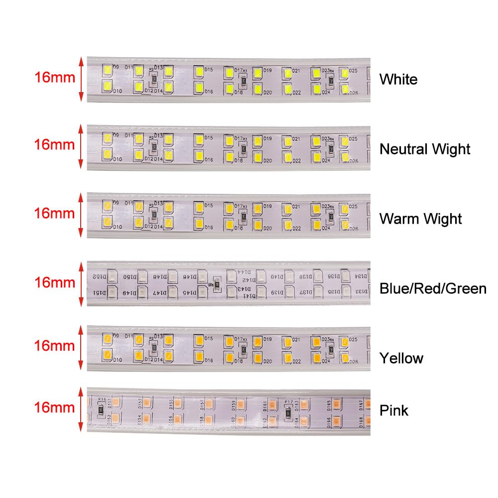 Tira LED de doble fila 220V [50M, Amarillo], IP67 impermeable flexible, SMD2835, 180 LEDs/m Guirnaldas luminosas cortable CRI85+, iluminación decorativa para hogar/comercios