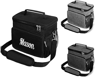 Ulico Personalized Lunch Bags for MenWomen with Embroiderd Name,Custom Insulated Lunch Box-Reusable Leakproof Lunch Tote for Office,Work,Picnic,Travel（Black）