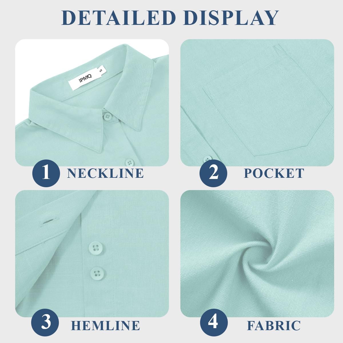 Womens Button Down Shirts Short Sleeve Linen Style Cotton Collared Button Up Casual Blouses Oversized Tops with Pocket - Image 4