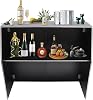 Portable Folding Event Bar, Foldable Bar Cabinet with Top and Middle Shelves, Freestanding Portable Event Bar Table for Parties Picnics Barbecues Events, Aluminum Edge Black