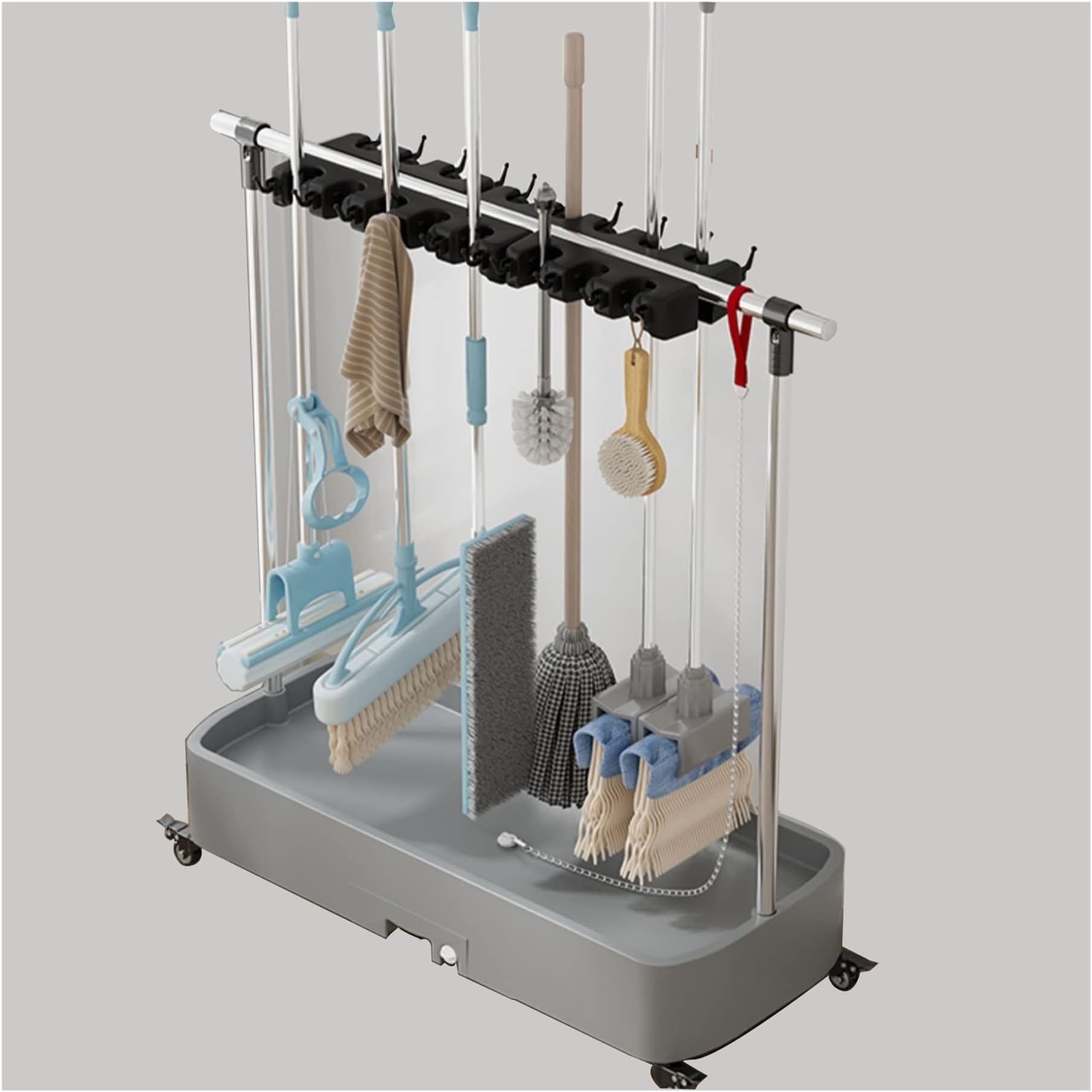 Utility Racks Mop Holder,Racks Movable Commercial Mop Rack,Broom Holder,Cleaning Tool Cart, Housekeeping Cleaning Supplies Organizer,Garden Garage Storage Rack,Wet Mop Drain Rack with Wheels