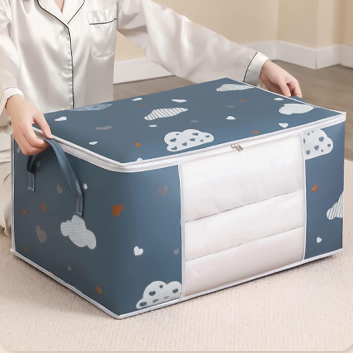 Reforzado Cajas Almacenaje Ropa Bolsa De Almacenamiento Organizadora Plegable Para Edredones Almohadas Mantas Ropa Cama Edredón Manta Apilables Organizador(B,55 * 35 * 25cm)