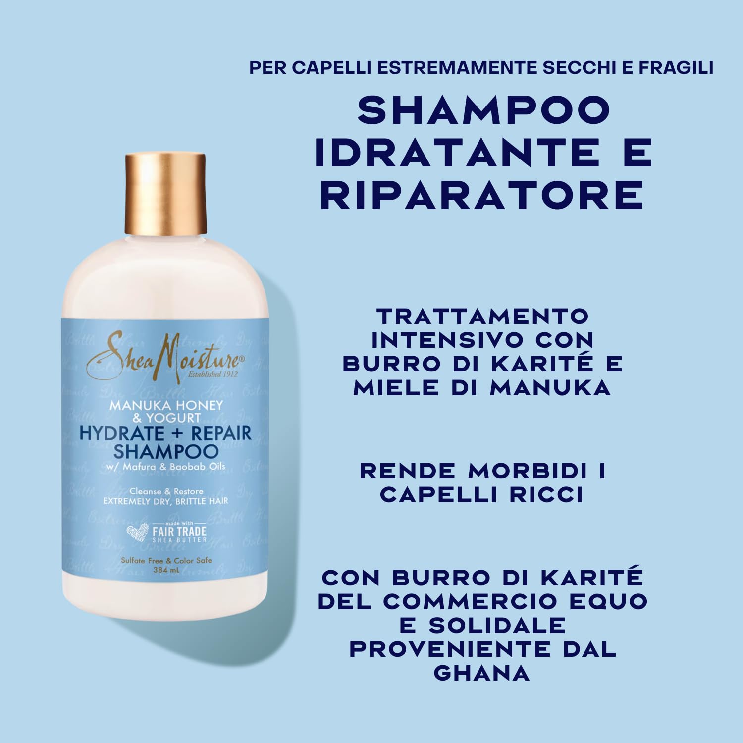 SheaMoisture Set - Miele di manuka e yogurt set per la cura dei capelli Shampoo 1x 384 ml, Balsamo 1x 384 ml, Trattamento Proteico 1x 355 ml