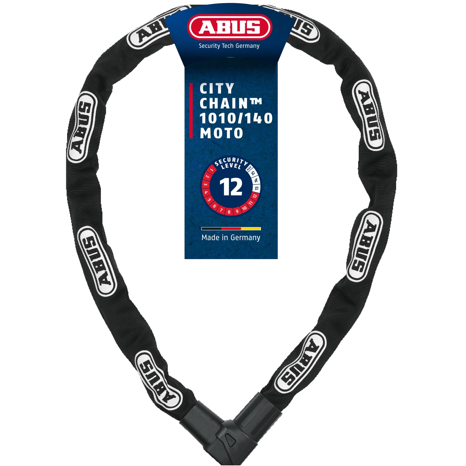 ABUS Kettenschloss CityChain 1010 – Fahrradschloss aus gehärtetem Stahl Sicherheitslevel 12 – 140 cm – Schwarz