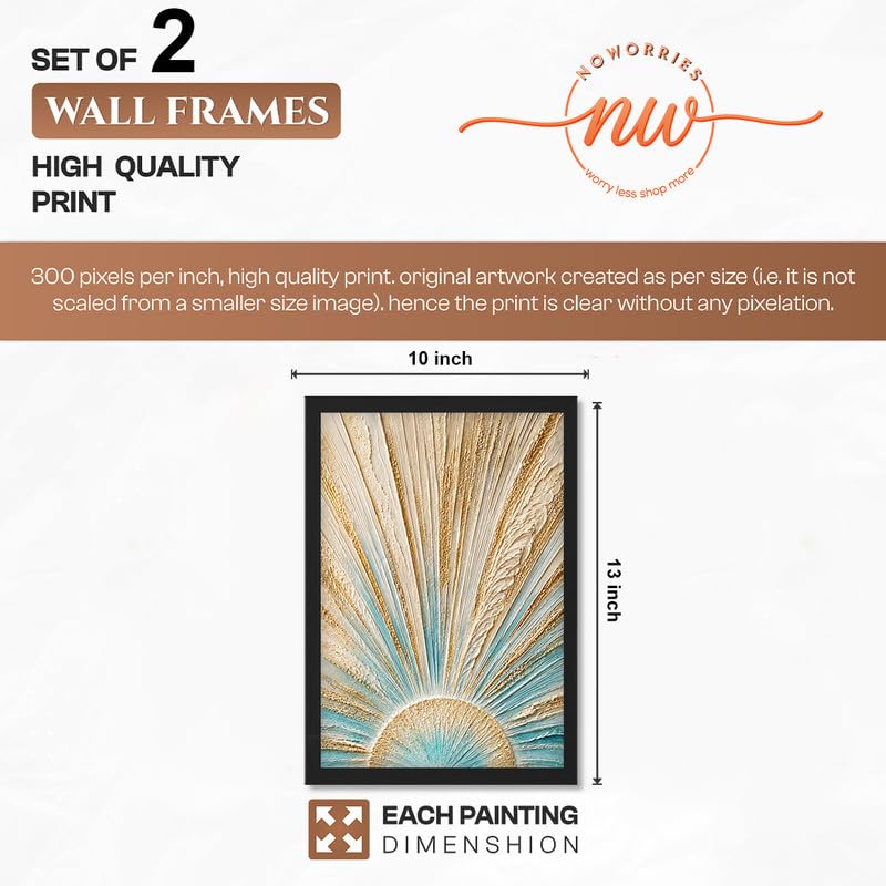 Image of NoWorries Coastal Sunrise Wall Painting Set of 2 with Frame | Textured Sunburst & Beach Landscape Artwork, Ocean Mountain Floral Nature Wall Decor for Living Room, Bedroom, Office and Home Decoration (Art-13, 10x13inch)