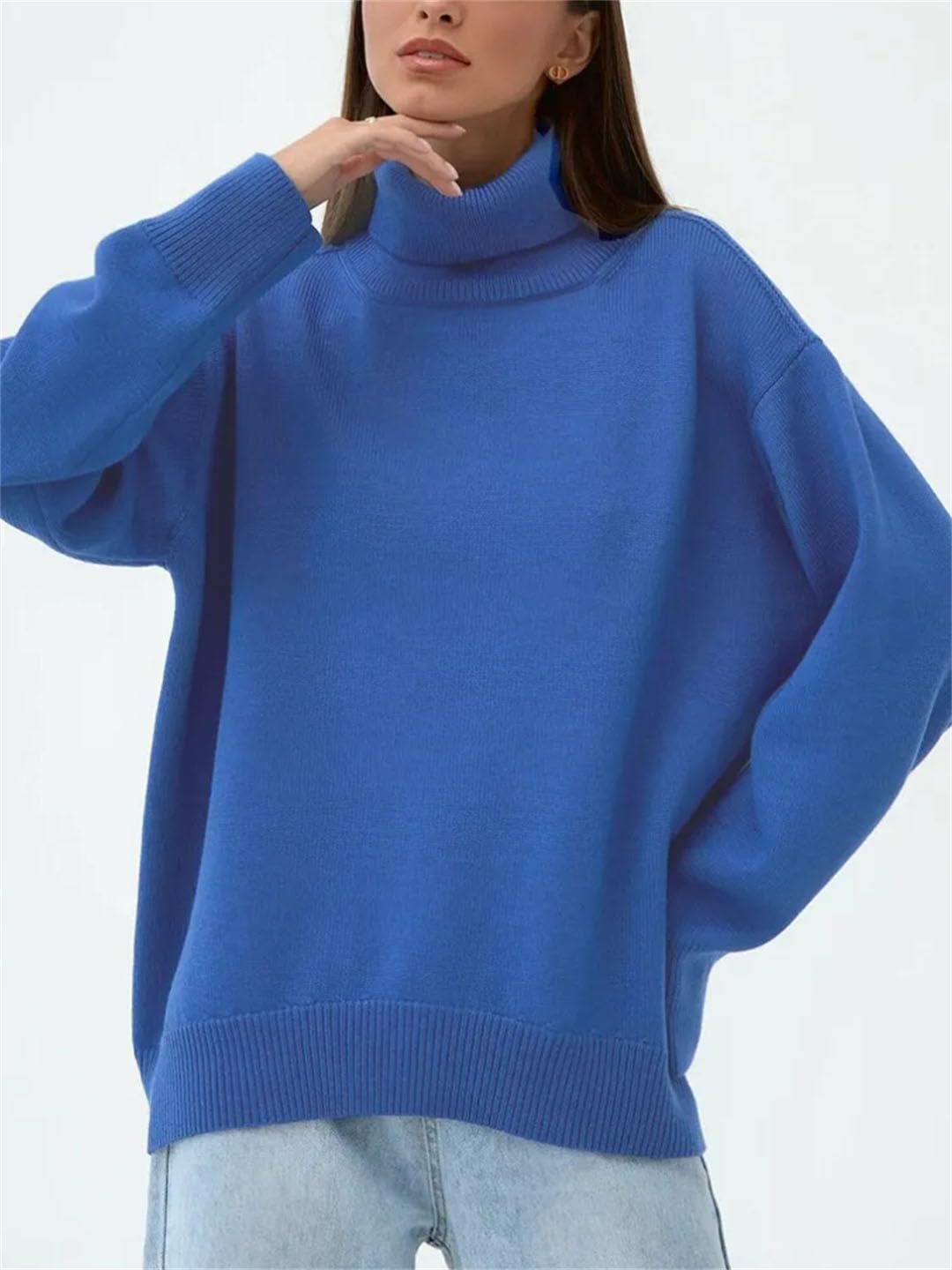 Maglione da donna a collo alto lavorato a maglia, maglione oversize