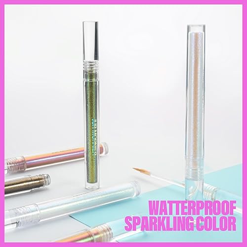 Miniatura 9 de JUR MORNIER Juego de sombra de ojos líquida multicromo, maquillaje de delineador de ojos multidimensional, sombra de ojos metálica impermeable de