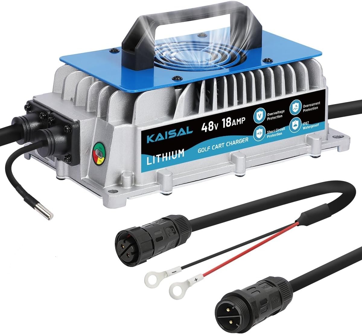 KAISAL Cargador de Batería Lifepo4 58.4V 18A, Cargador de Baterías Litio 48V (51.2V), Impermeable IP67, para Autocaravanas, Motores de Remolque, Carros, Barcos, Energía Solar
