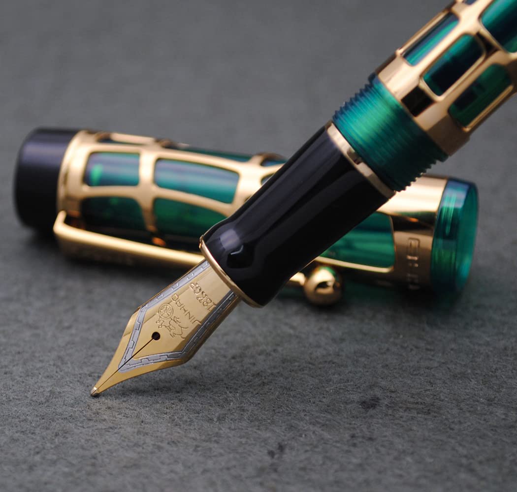 JINHAO 100 Fountain Pen Metal and Resin Grid Skeleton Writing Pen with Converter (Medium Nib, A-Green) - Image 3