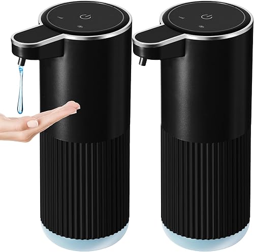 Dispensador automático de jabón, paquete de 2 dispensadores de jabón líquido negro sin contacto para baño, dispensador eléctrico de plástico de 13.5
