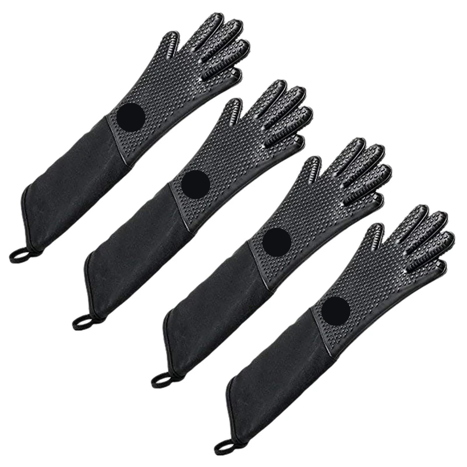 2 Pair Extra Long Professional Silicone Oven Mitt, Heat Resistant Cooking Glove With Internal Cotton For Kitchen