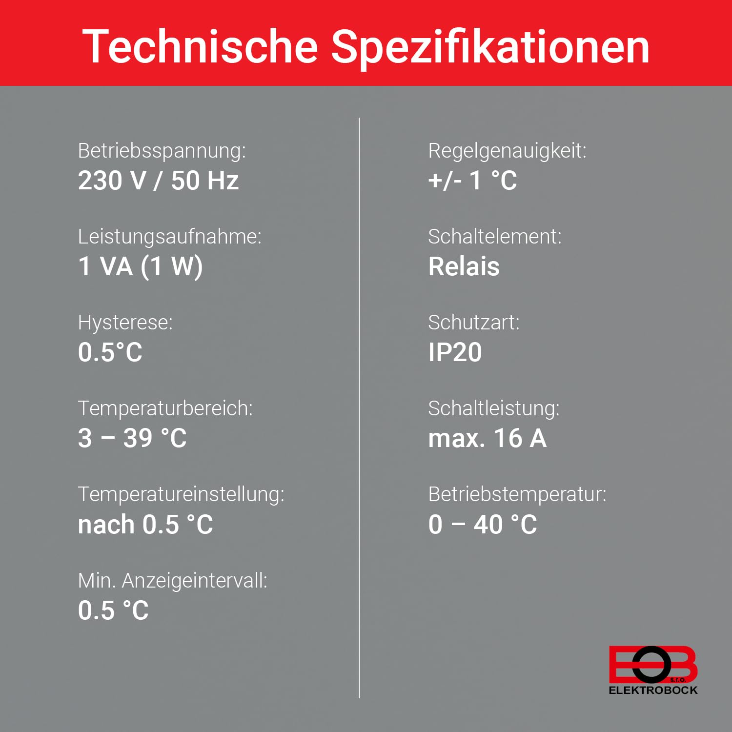 ELEKTROBOCK PT14 Digitaler Raumthermostat 230V | Ein Knopfdruck - Temperaturwechsel | kein programmieren notwendig | großes beleuchtetes LCD Display | Wandthermostat für elektrische Heizungen