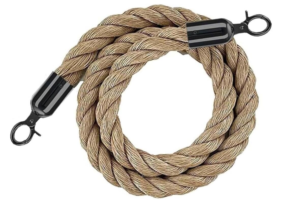 Corda di controllo della folla dorata, 1-5 m, con moschettoni dorati, Ø 32 mm, corda di canapa per la gestione degli eventi, colore nero, lunghezza 3,4 m