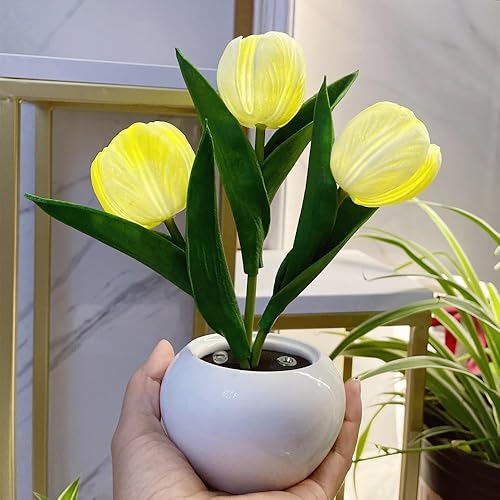 Miniatura 4 de Lámpara de tulipán LED con flores artificiales, lámpara de mesa, luz nocturna, carga USB y atenuación para el hogar, sala de estar, dormitorio,