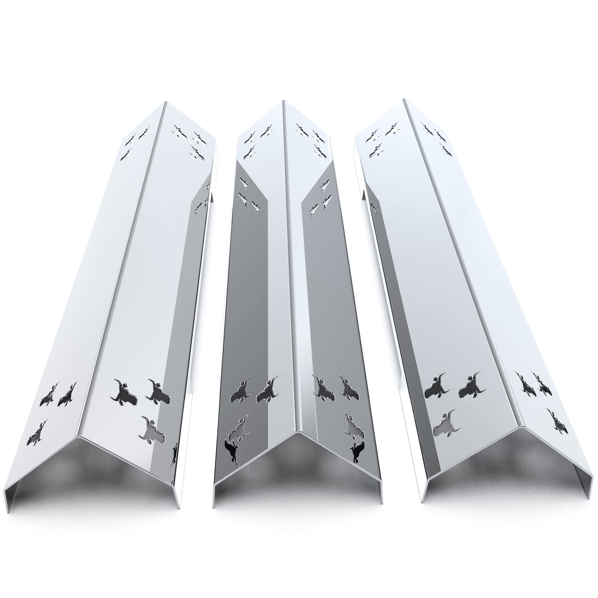 tuning-art GA29 Gasgrill Brennerabdeckung Edelstahl kompatibel mit Jamestown Knox 3-Brenner Gasgrills | Brennerschutz | Passgenau, Farbe:3er Set Chrom Bulle