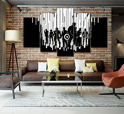 Lmptart(Tm Framed 60X32Inch Print 5Panel Abstract White Black Avengers Poster Superheroes Marvel Comics Painting Children Kids Decor Canvas Wall Art Painting Home Decor Wall Art Picture Ready To Hang #TOP5