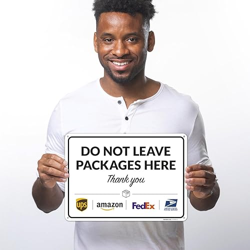 Vista 657 de Cartel de entrega del paquete, letrero de instrucciones de entrega, 10 x 7 pulgadas, aluminio 040 libre de óxido, resistente a la decoloración