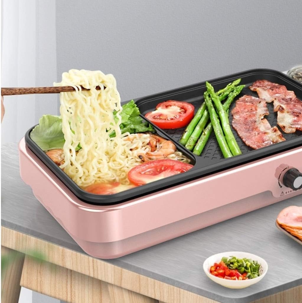Barbecue Hot Pot, Non-stick Coating Surface, with Glass Lid Multi-function Electric Baking Pan