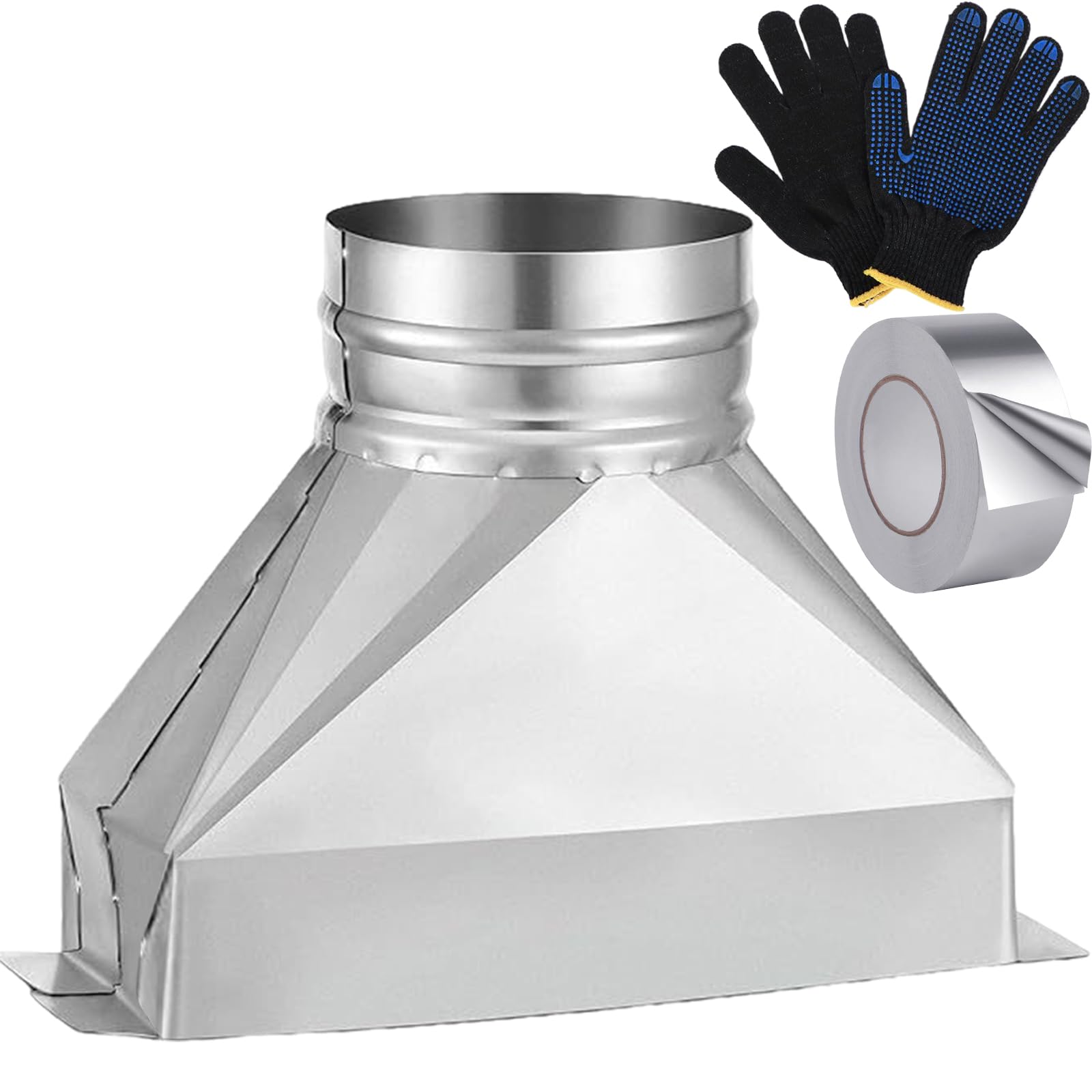 Photo 1 of 6" Galvanized Steel Rectangular to Round Duct Transition Adapter, 3-1/4" x 10" to 6" Diameter Microwave Range Hood Venting Kit, Includes Aluminium Foil Tape & Gloves
