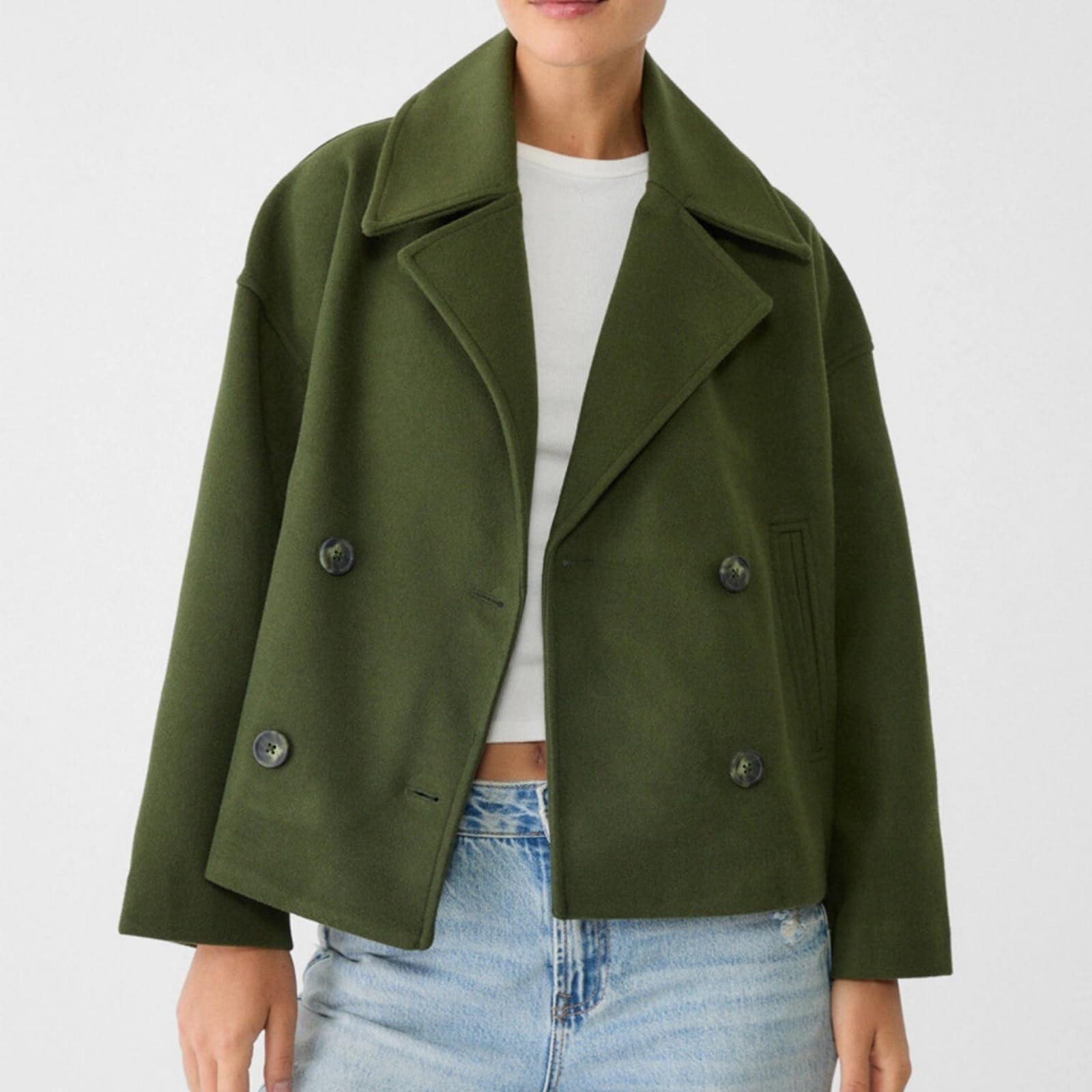 Kurzmantel Damen Wolle Elegant Trenchcoat Übergang Kurz Mantel Winter
