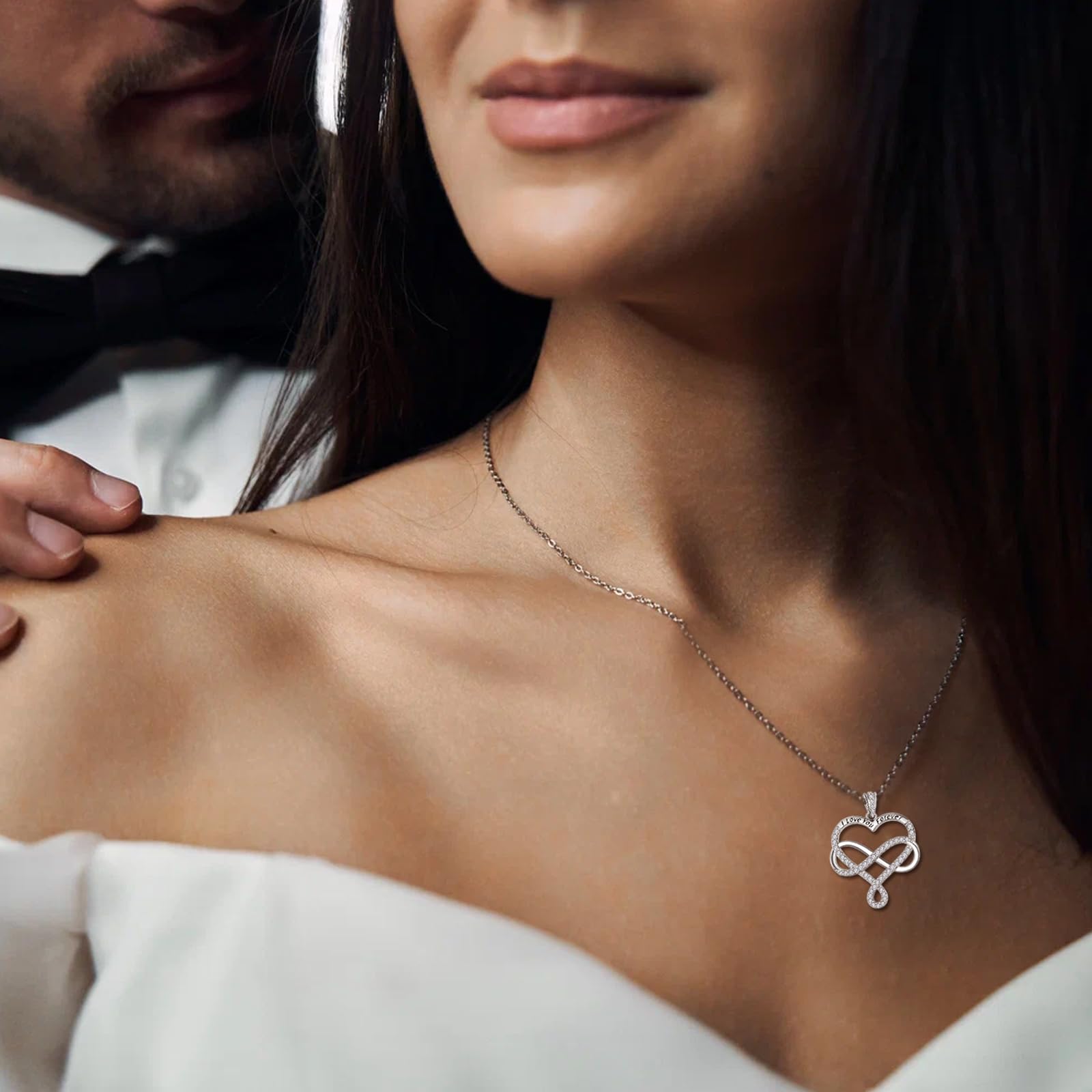 AENEAS Siver - Collana con ciondolo a forma di cuore, da donna, con ciondolo a forma di infinito, idea regalo per fidanzata, moglie, compleanno, 20 pollici, Argento sterling