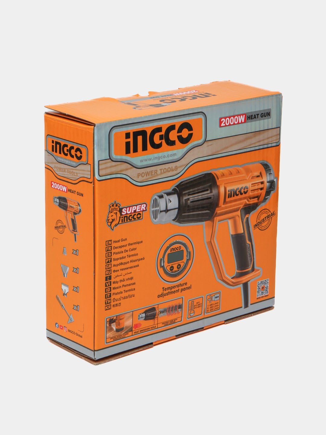 Pistola termica industriale da 2000 W con regolazione dell'aria e della temperatura (50-600ºC) con manico pesante e antiscivolo
