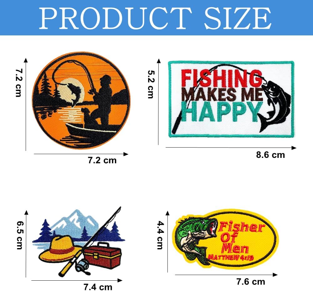 4 Pieces I Love Fishing Embroidered Sew On Iron on Fabric Repair Patches