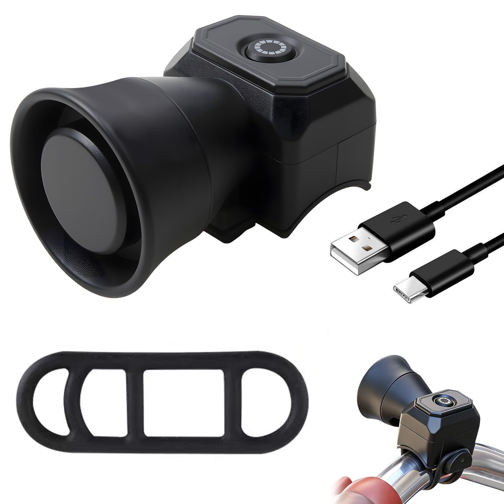 Bike Horn Loud Bicycle Bell with 5 Sound Modes, USB Rechargeable Bicycle Horn Bike Bell Handlebar Mount Ipx4 Waterproof for Road Bikes Mountain Racing Bikes