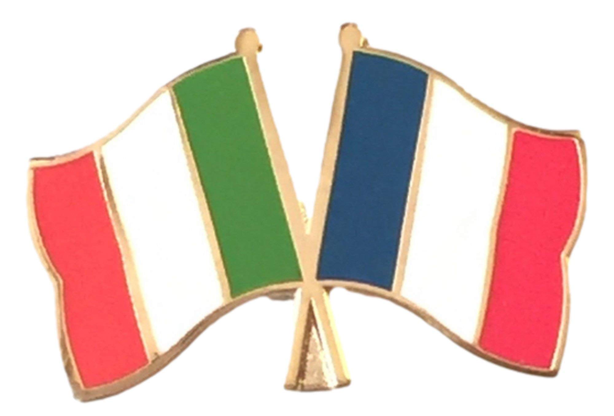 Italy & France Flags Friendship Courtesy Gold Plated Enamel Pin Badge
