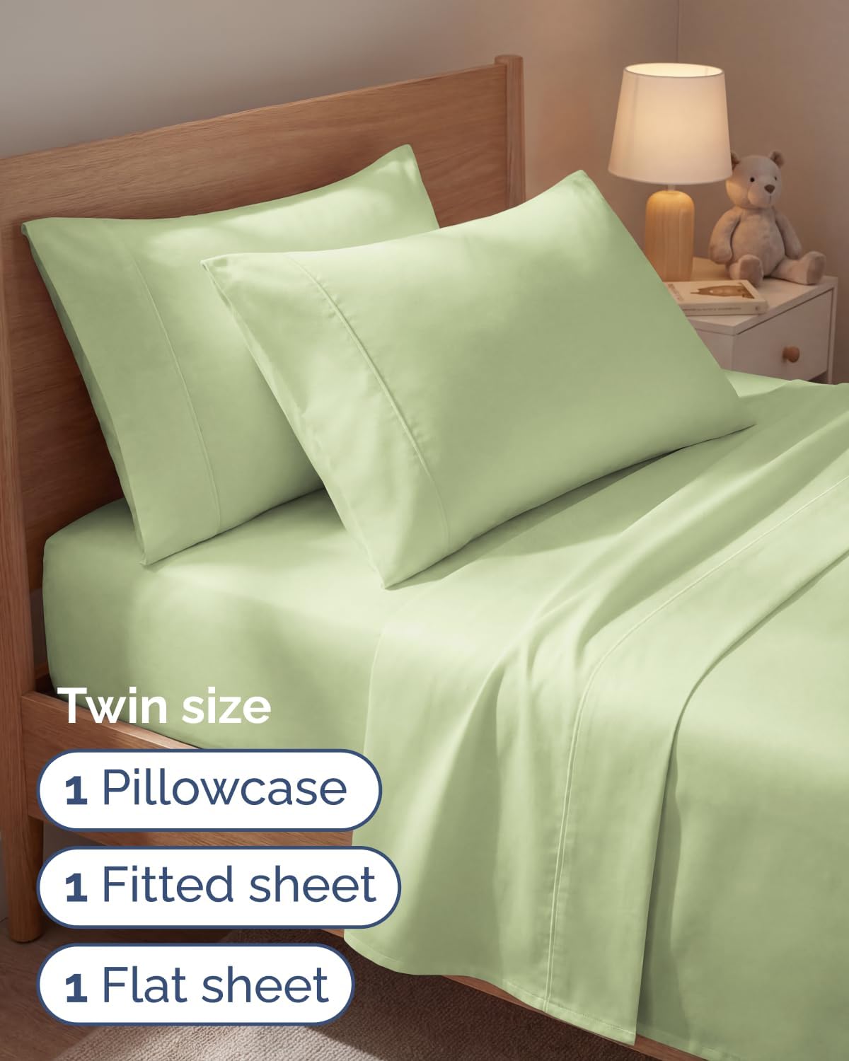 Twin 4 Piece Sheet Set - Comfy Breathable & Cooling - Ultra-Soft Hotel Luxury Bedding Set with 8-16 Inch Deep Pockets - 1 Flat & 1 Fitted Sheet & 2 Pillowcases - Wrinkle Free & Easy Care - Light Sage thumbnail