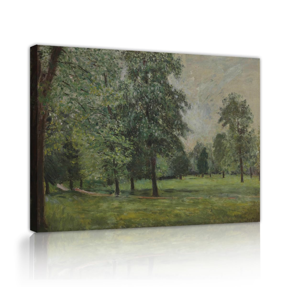 TOANGWALL Vibrant Green Park Canvas Wall Art Lounge Alfred Sisley The Park at Sevres Famous Impressionist Painting Framed Picture for Hotel Decor 90x110cm