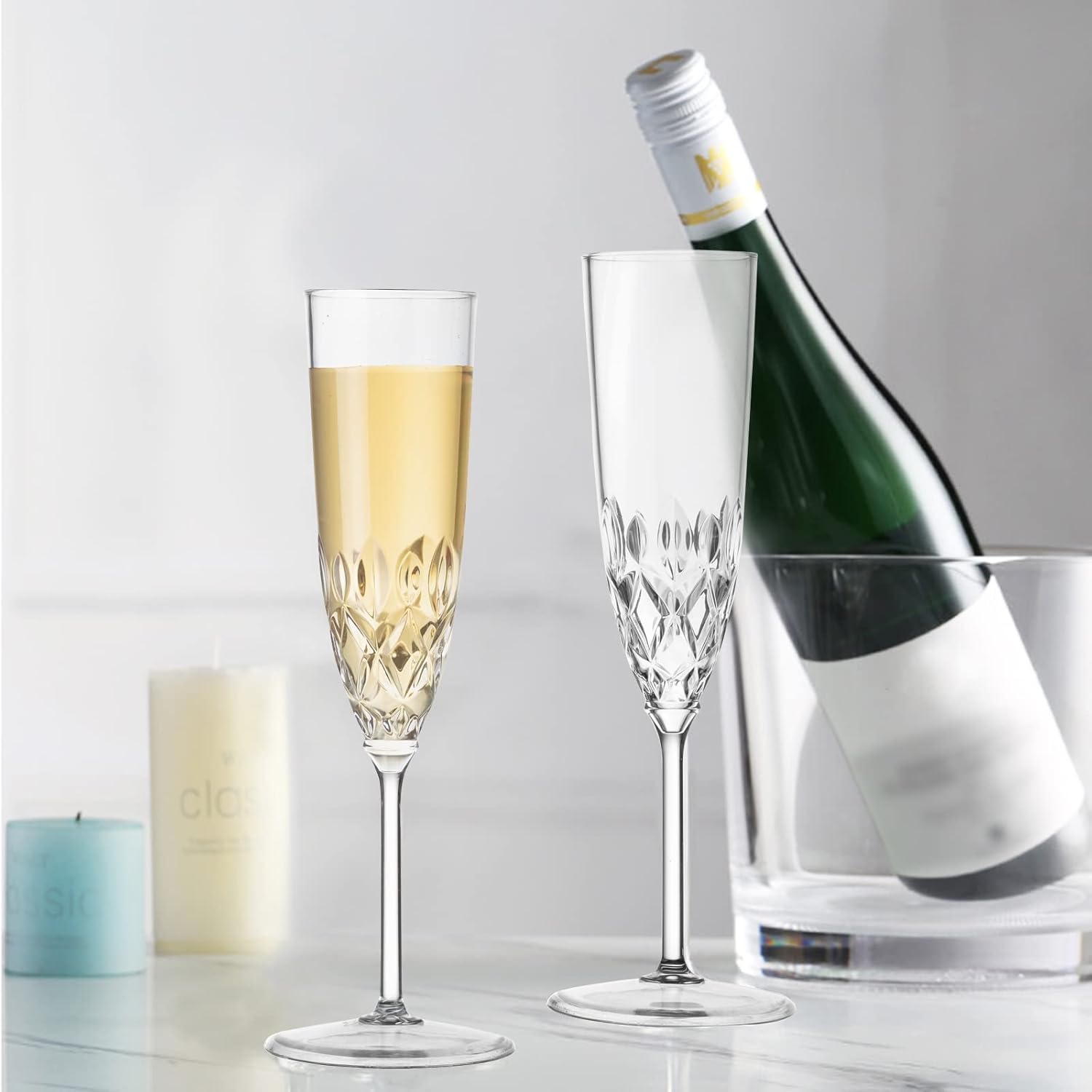 XKXKKE Plastic Champagne Flutes, 8 Pcs Shatterproof Reusable Fancy Crystal Clear Champagne Glasses, 5 oz Acrylic Unbreakable Elegant Party Drinking Cocktail Wine Glasses Wedding Birthday Bar Goblets - Image 3