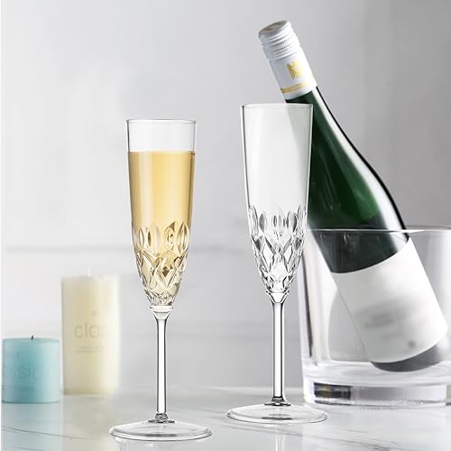 Miniatura 3 de XKXKKE Copas de Champán de Plástico, 8 Piezas Copas de Champán Irrompibles Reutilizables Elegantes de Cristal Transparente, 5 oz Copas de Acrílico